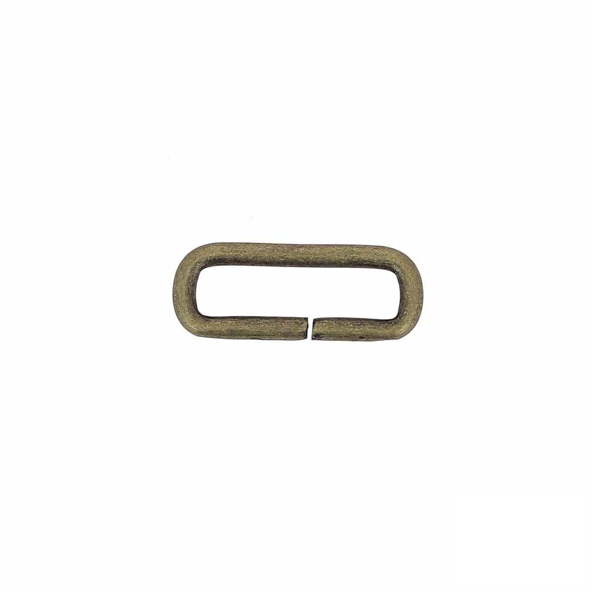 Passant rectangulaire en laiton vieilli avec angles arrondis, dimensions 25x6mm, pour bijoux ou artisanat.