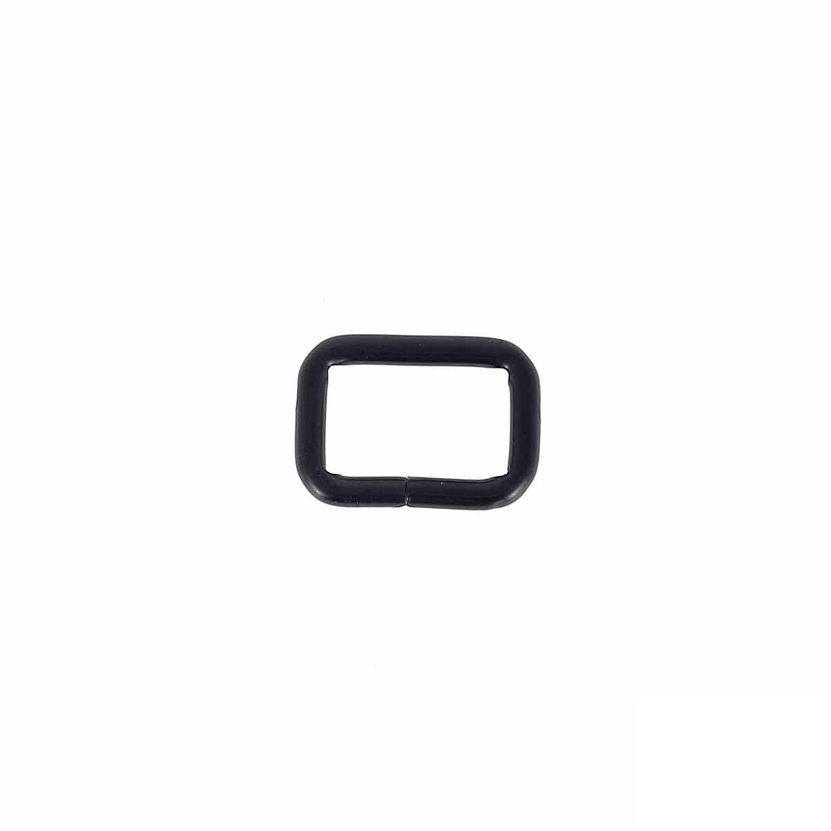 Passant rectangulaire en bouclerie noir mat, dimensions 16x9mm, pour fixation et fixation d'accessoires.