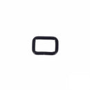 Passant rectangulaire en bouclerie noir mat, dimensions 16x9mm, pour fixation et fixation d'accessoires.