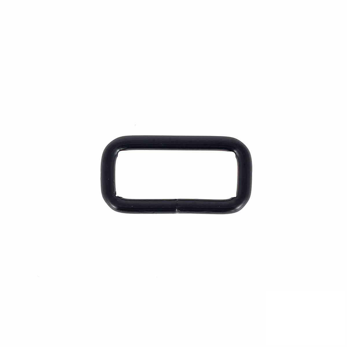 Passant rectangulaire en bouclerie noir mat, dimensions 25x11mm, pour travaux de bijouterie ou artisanat.