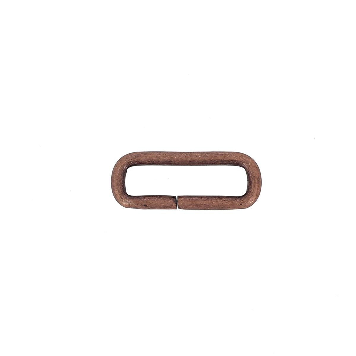 Passant rectangulaire en vieux cuivre pour bouclerie, dimensions 25x6 mm, image montrant la finition en cuivre ancien.
