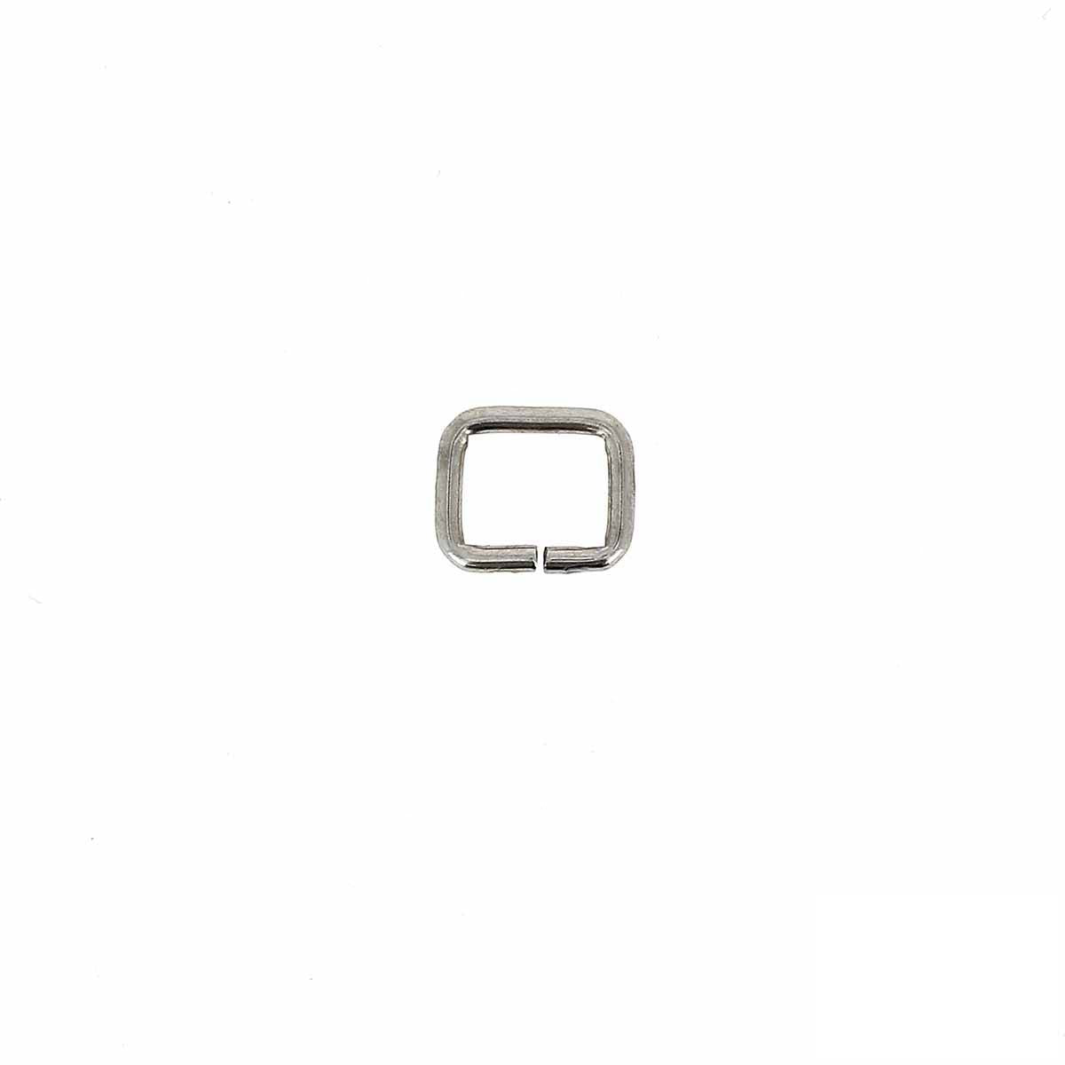 Passant rectangulaire en nickelé, bouclerie fine, dimensions 10x8 mm, pour travaux de bijouterie ou création artisanale.