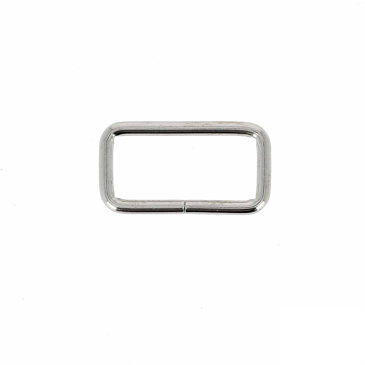 Passant rectangulaire en nickelé pour bijoux, fil fin, dimensions 30x13 mm, bouclerie de finition.