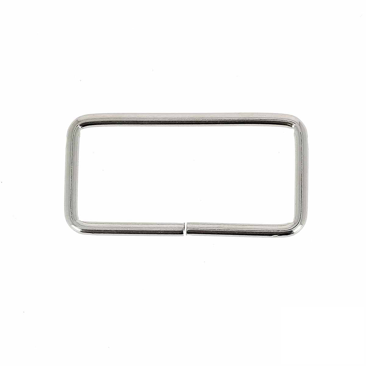 Passant rectangulaire en nickelé, bouclerie fine, dimensions 45x20mm, pour créations en cuir ou artisanat.