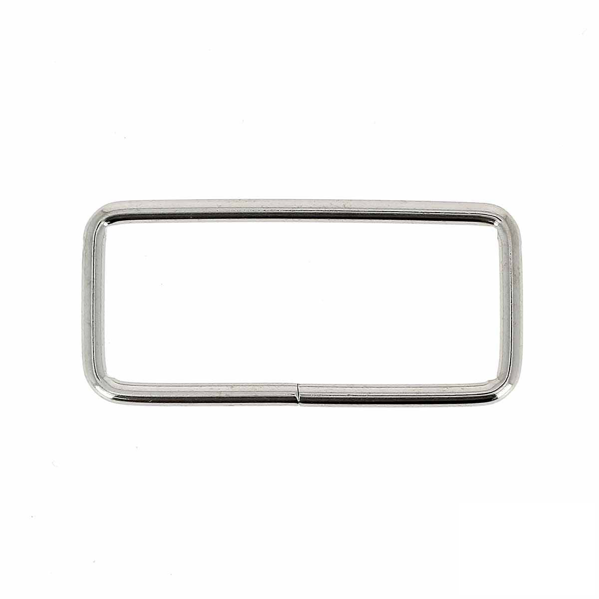 Passant rectangulaire en nickelé, bouclerie fine, dimensions 50x20 mm, pour fixation ou décoration en artisanat.