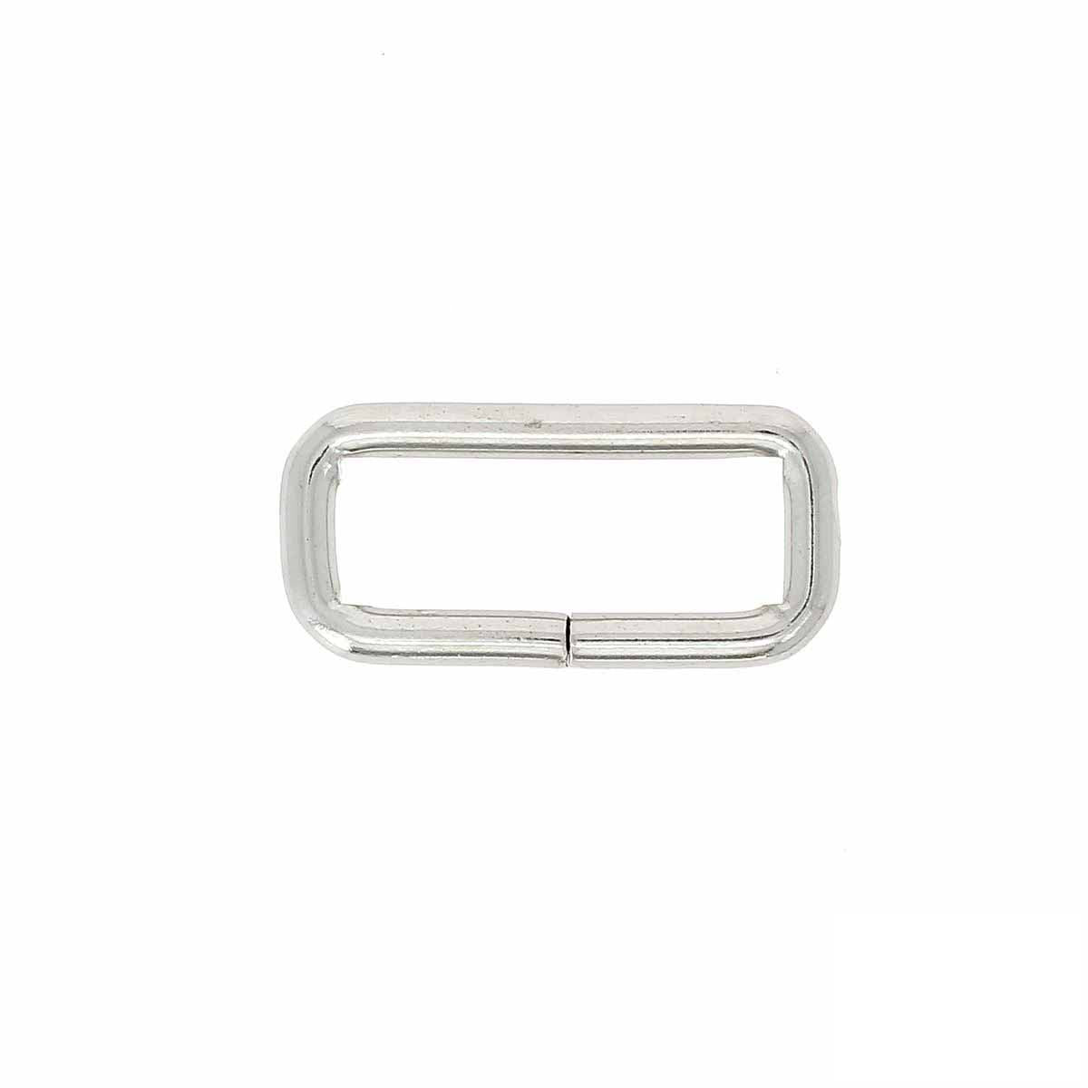 Passant rectangulaire à angles arrondis en nickelé, bouclerie pour bijoux, dimensions 30x10mm, fil 4mm.
