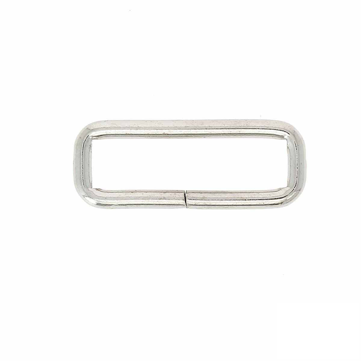 Passant rectangulaire à angles arrondis en nickelé, boucle de 40x10mm, pour fixation ou décoration en bijoux ou maroquinerie.