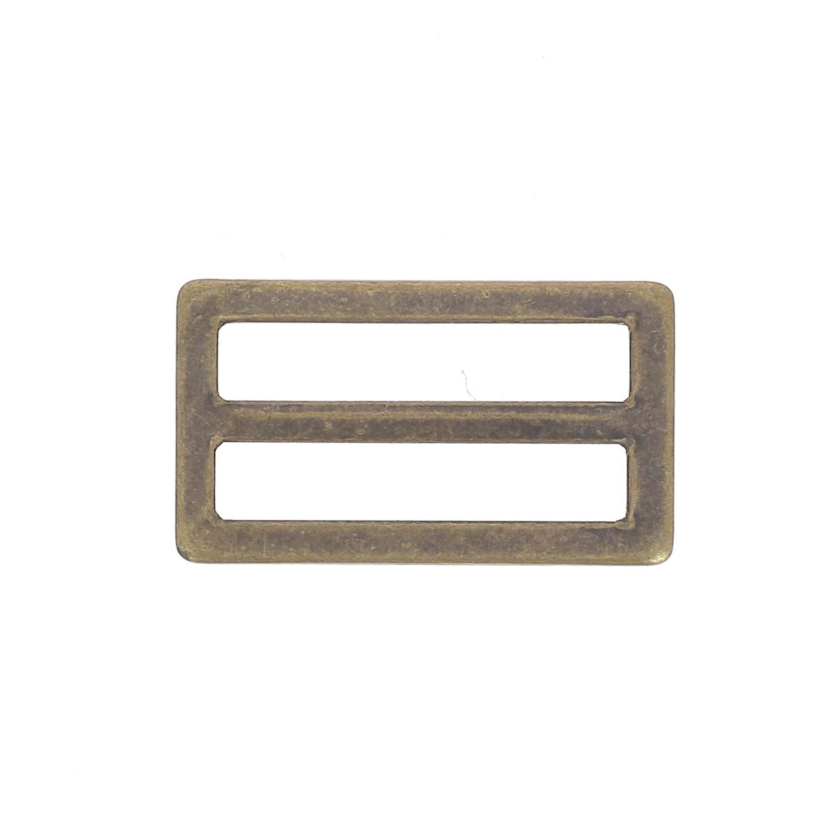 Passant double rectangulaire en laiton vieilli, boucle de 25mm, pour bijoux ou maroquinerie, de style plat et robuste.