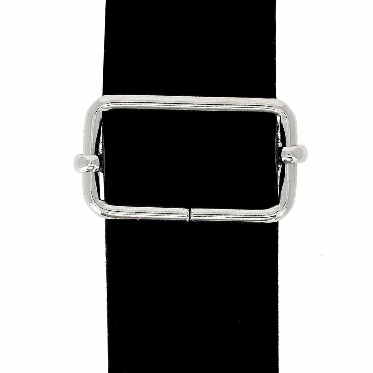 Boucle coulissante en nickelé avec fil épais, pièce de bouclerie pour création de bijoux ou accessoires.