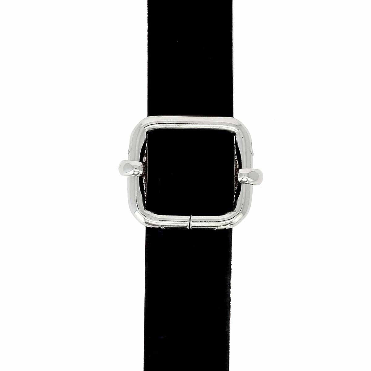 Boucle coulissante en nickelé avec fil épais, pièce de bouclerie pour création de bijoux ou accessoires.