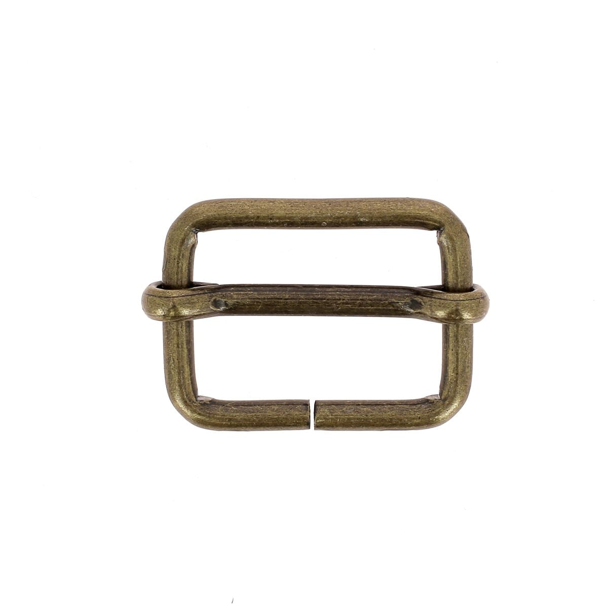 Boucle coulissante en laiton vieilli avec fil épais, dimensions 30x22 mm, pour création de bijoux ou accessoires.