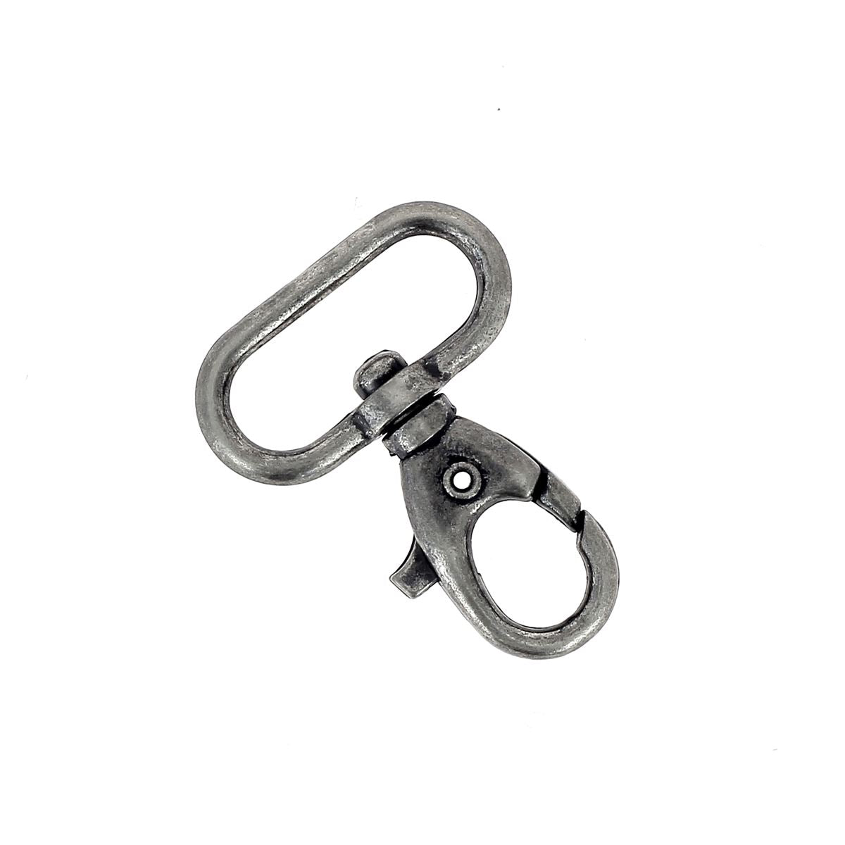 Mousqueton tournant en vieux nickel, 25 mm, bouclerie robuste pour fixation ou équipement outdoor.