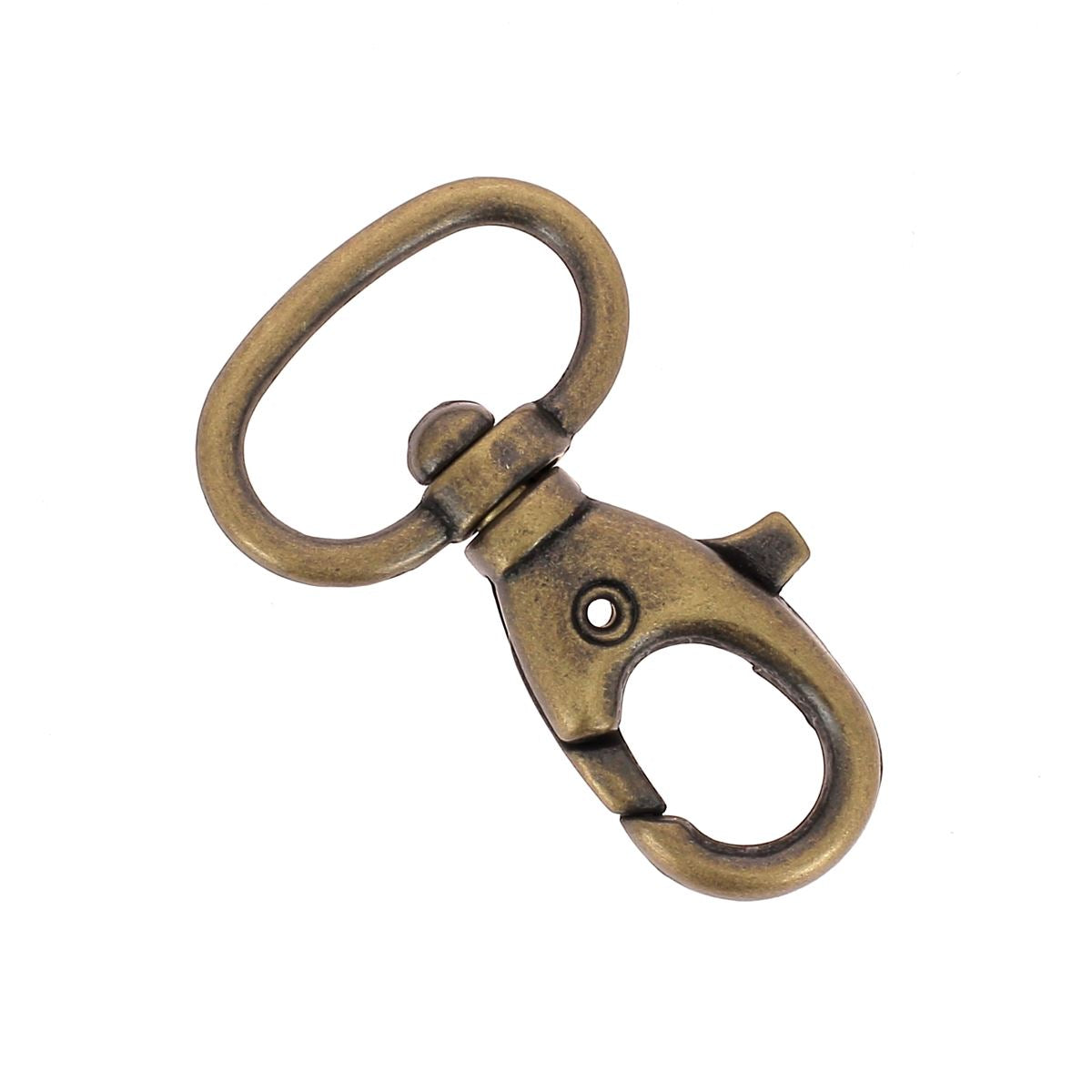 Mousqueton tournant en laiton vieilli de 20 mm, bouclerie résistante pour fixation sécurisée et pratique.