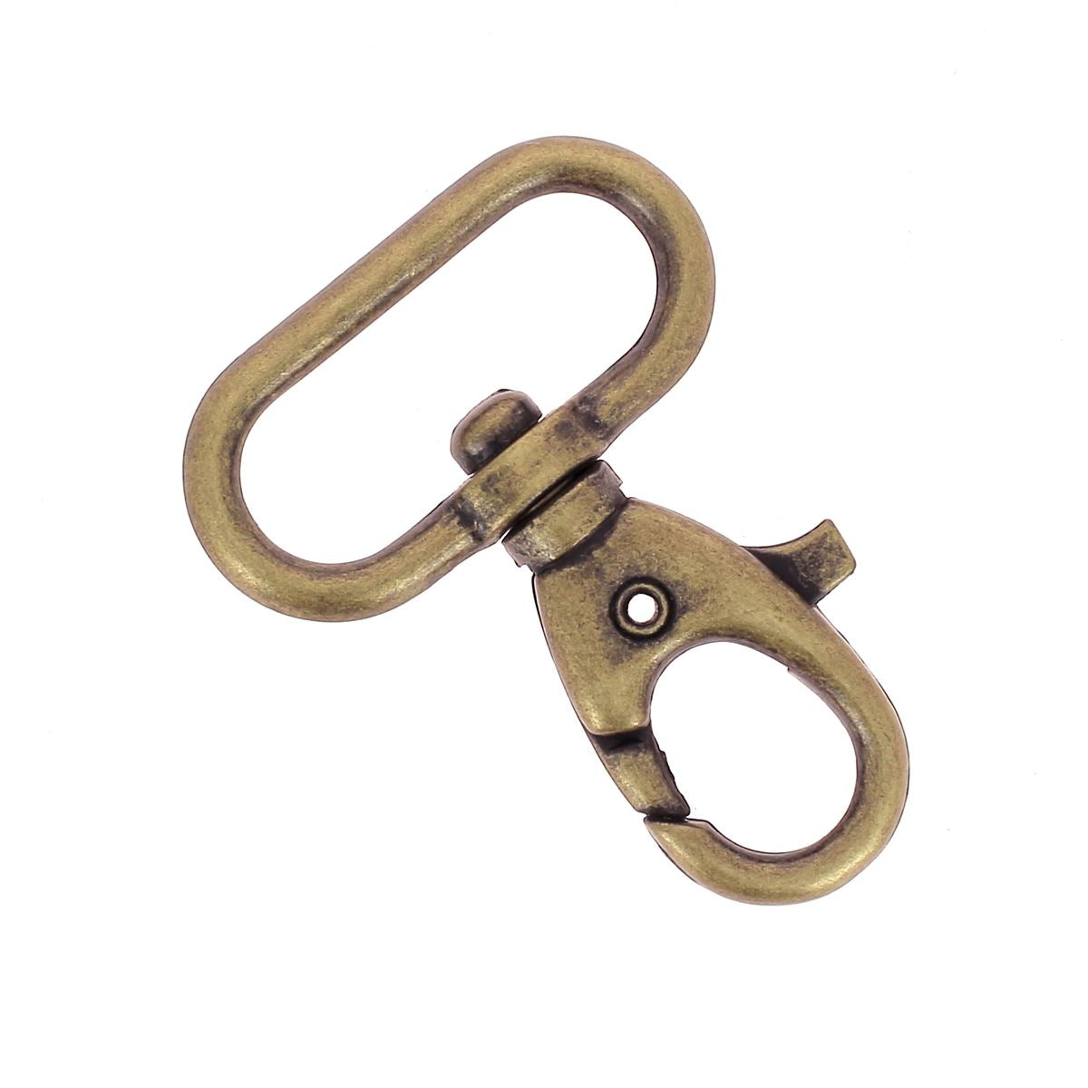 Mousqueton tournant en laiton vieilli de 25 mm, bouclerie robuste pour équipements et accessoires.