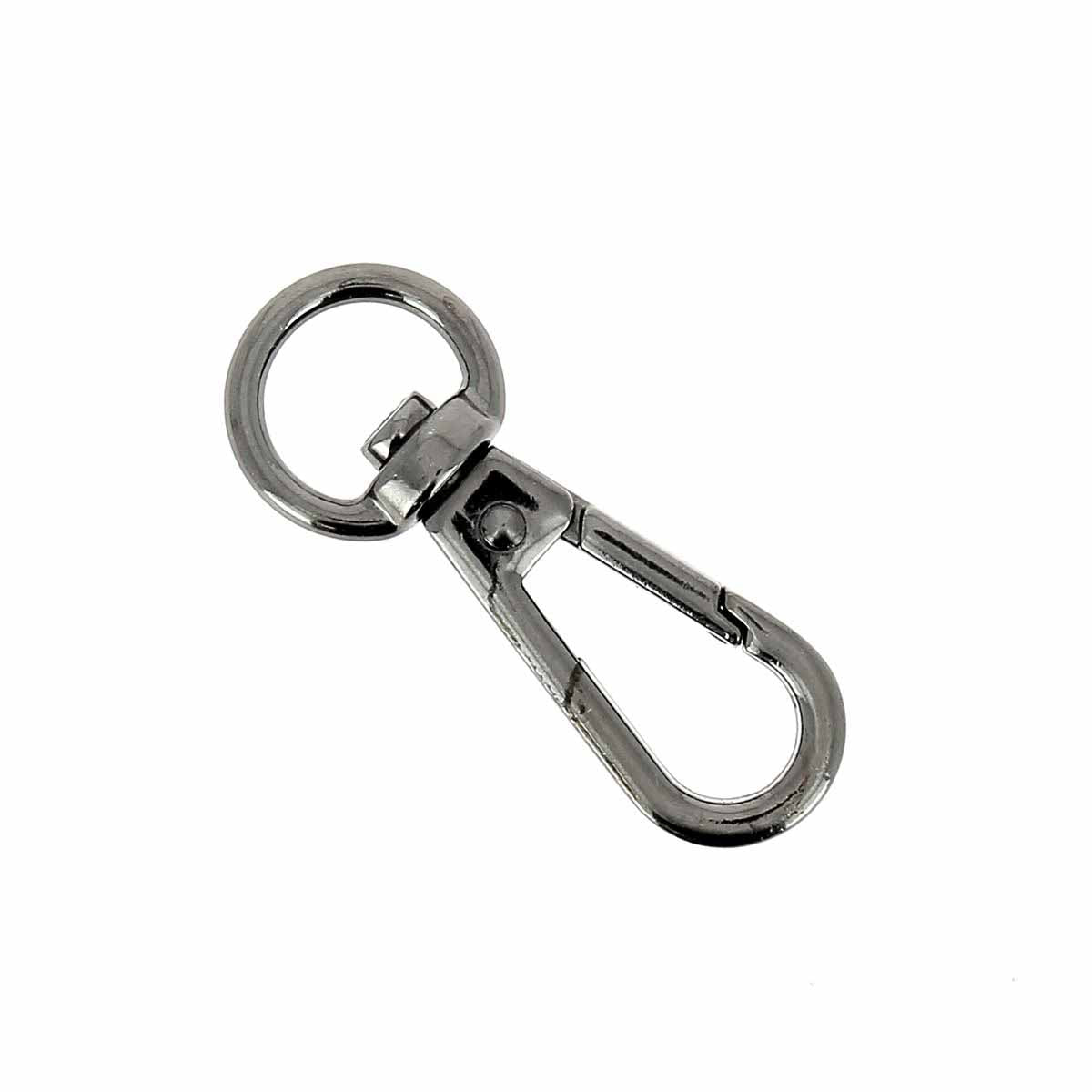 Mousqueton Autres avec attache ronde pour lanière de 11mm, bouclerie tournante en métal pour fixation sécurisée.