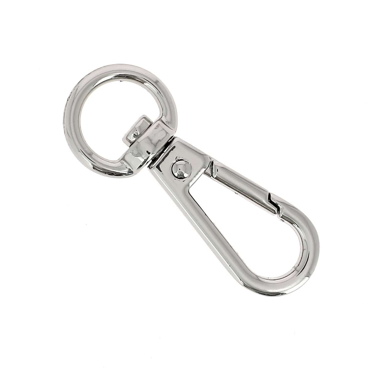 Mousqueton rond en nickel pour lanière de 11 mm, bouclerie robuste et durable pour fixation sécurisée.
