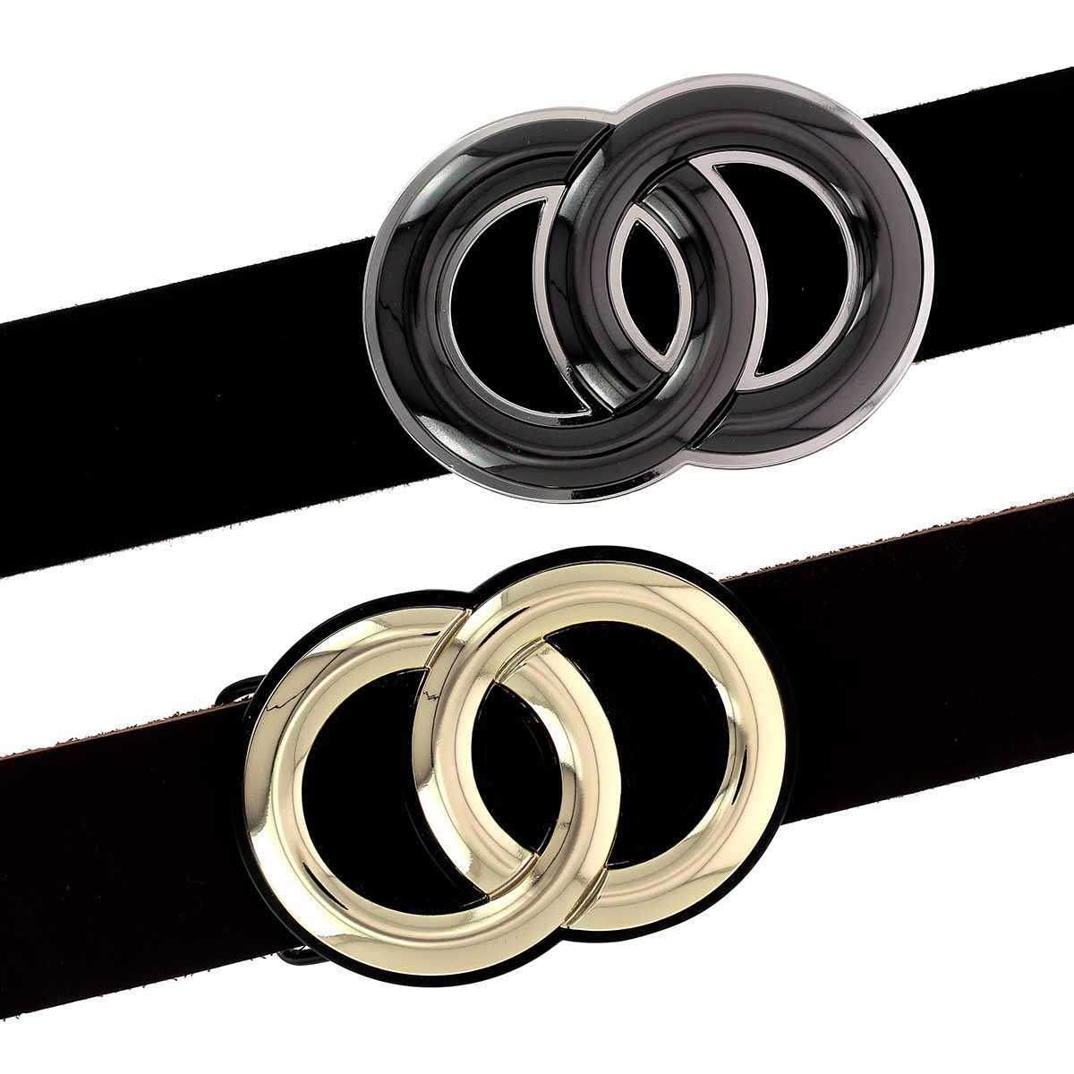 Boucle de ceinturon en boucle de ceinturon DUO avec deux anneaux ronds, en acier robuste, pour ceinture élégante et durable.