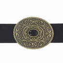 Boucle de ceinturon avec perle noire - GAO - LAITON SATINÉ - 40mm - Deco Cuir