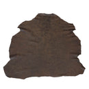 Peau entière de cuir de basane marron vieilli, authentique, pour projets de maroquinerie ou artisanat, fabriquée en France.