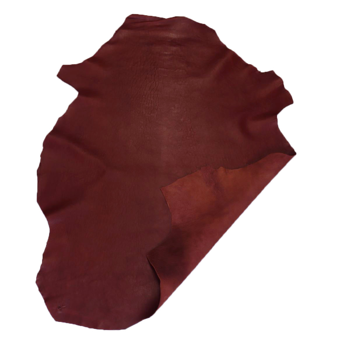 Peau entière de cuir de basane France, finition aniline, couleur acajou, texture lisse et naturelle, pour cuir artisanal.