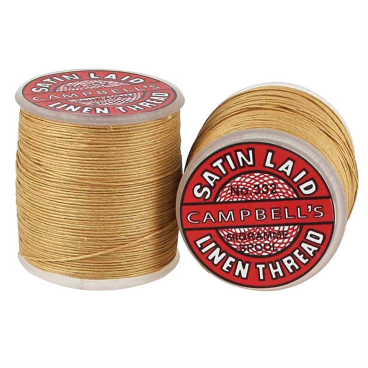 Bobine de 130m de fil de lin satiné Campbell's beige, mercerie 18/4, idéal pour couture et broderie.