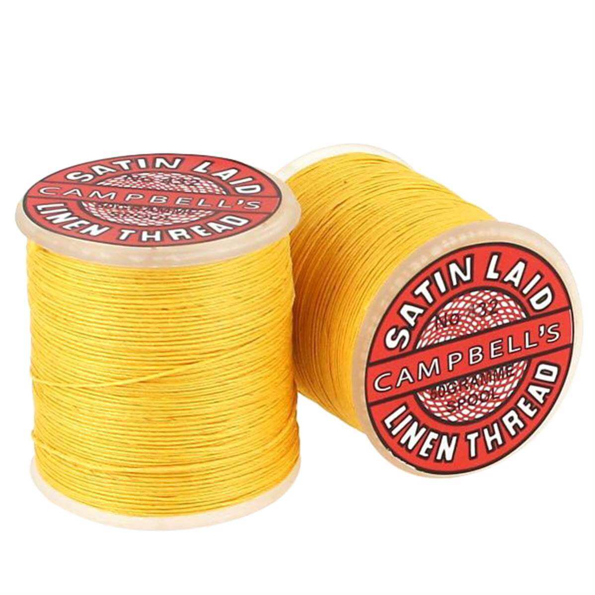 Bobine de 130m de fil de lin satiné Campbell's, couleur jaune, mercerie 18/4, idéale pour couture et broderie.