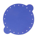 Découpe pour bourse en cuir de couleur bleue, fabriquée par Deco Cuir, montrée en gros plan sur un fond neutre.