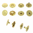 Boutons pression en laiton de 12mm, accessoires Deco Cuir, visibles en lot avec surface brillante et mécanisme de fixation.