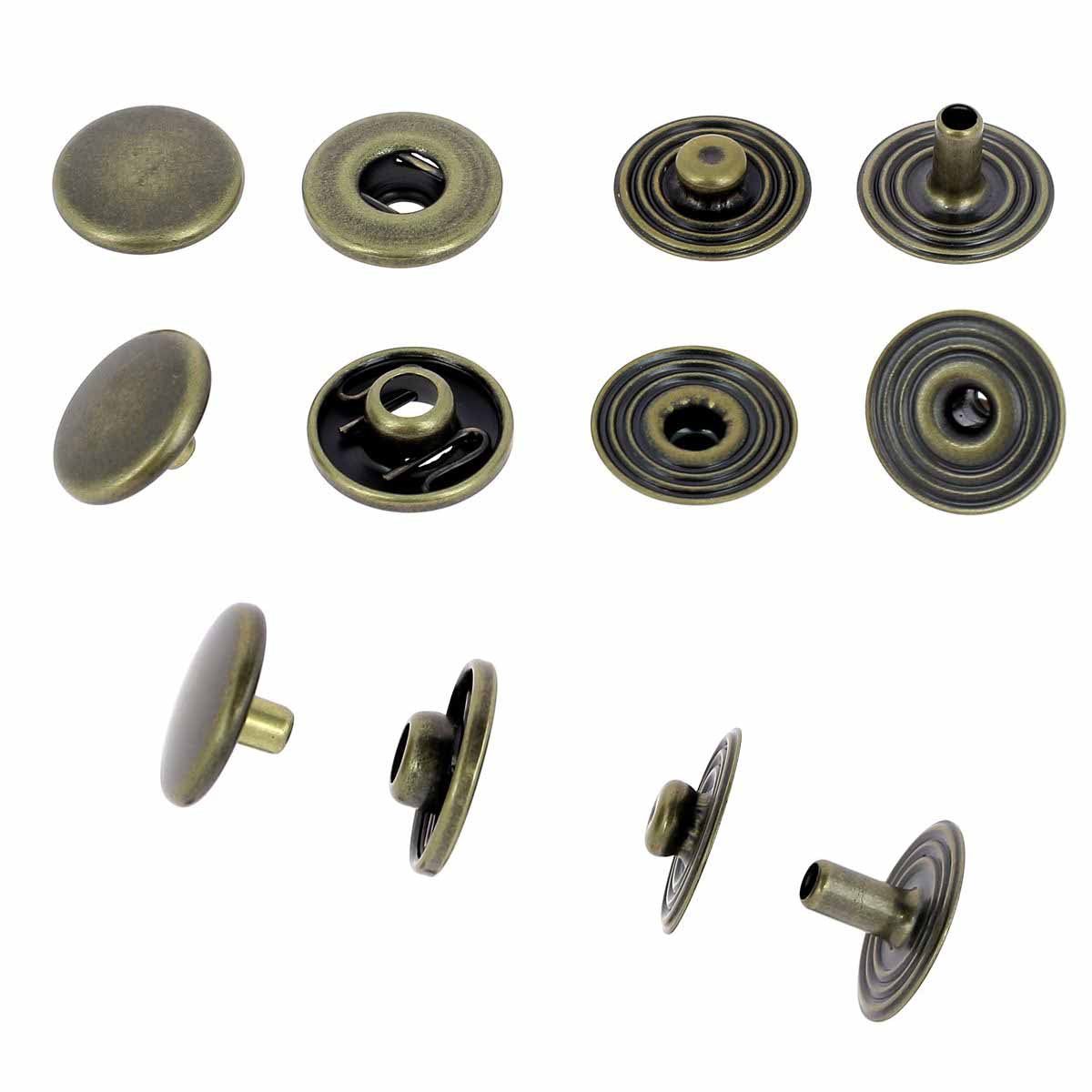 Boutons pression en laiton vieilli de 12 mm, accessoires pour cuir, fabriqués par Deco Cuir.