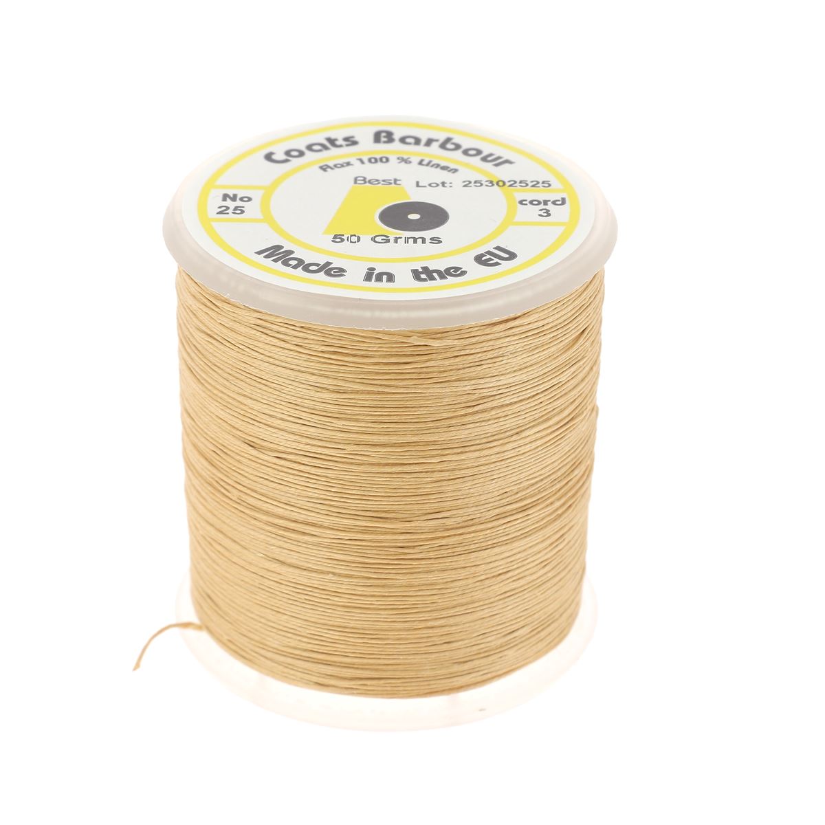 Bobine de 258m de fil de lin satiné Campbell's COATS BARBOUR 25/3 beige, mercerie pour couture et broderie.