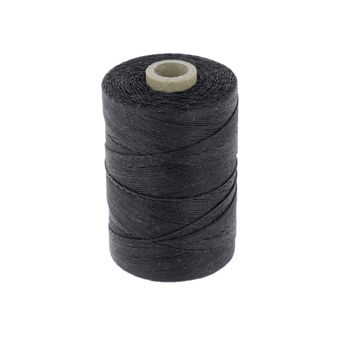Bobine de fil de lin poissé noir de la marque Campbell's, matériel de mercerie pour couture et broderie.