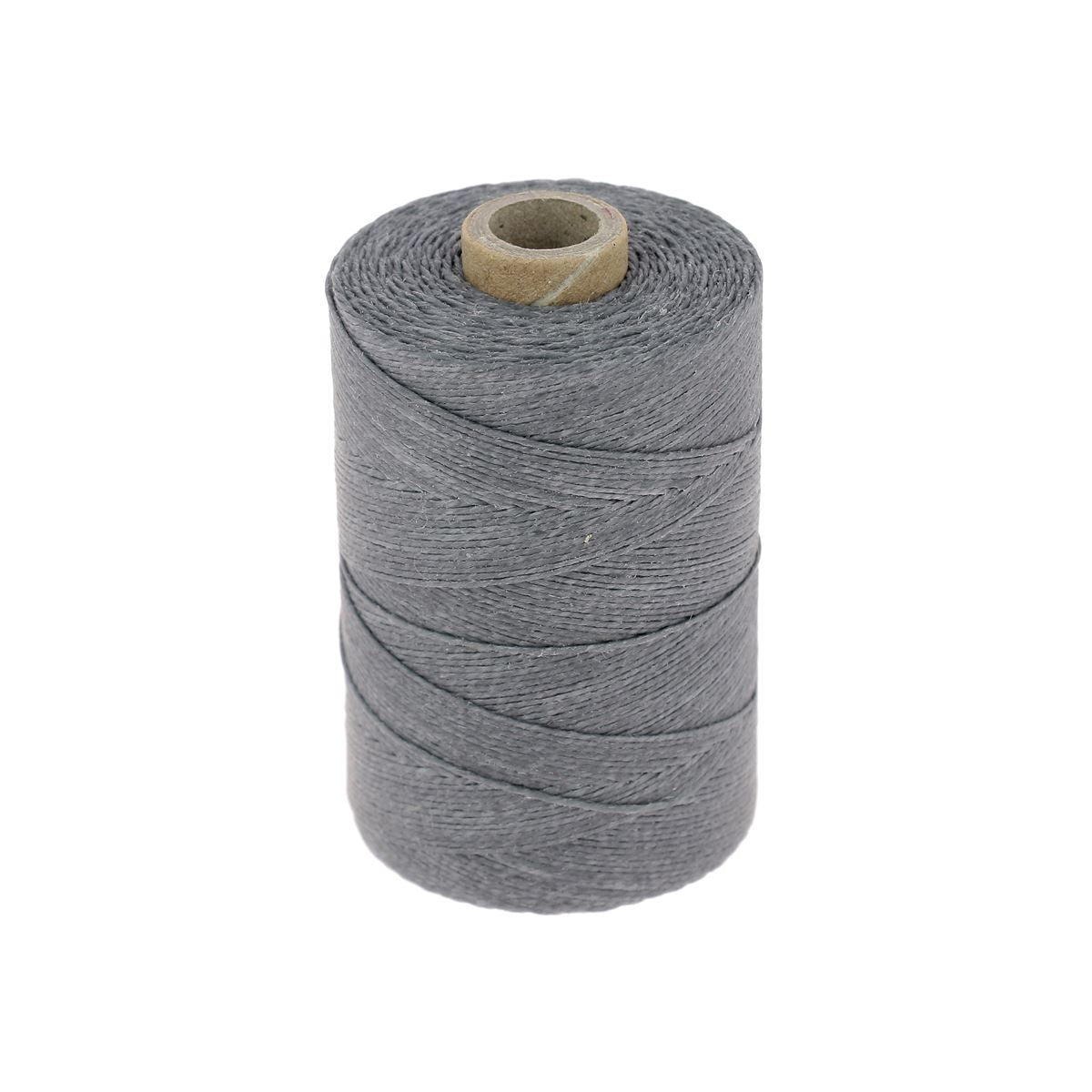 Bobine de fil de lin poissé gris clair de la marque Campbell's, mercerie pour couture et travaux manuels.