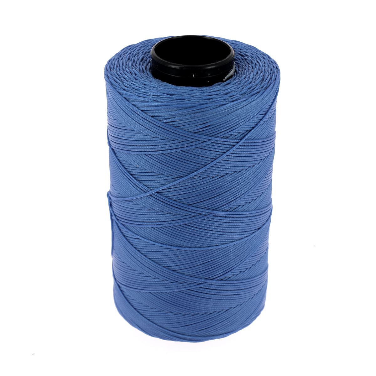 Bobine de fil polyester tressé et ciré bleu azur, diamètre 0,8 mm, longueur 500 m, pour mercerie.