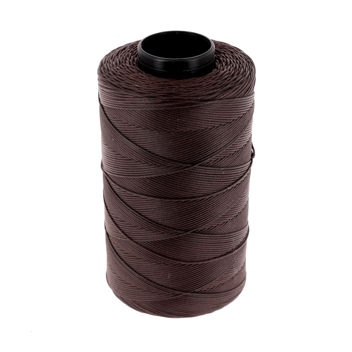Bobine de fil polyester tressé et ciré de 0,8 mm, couleur marron châtaigne, pour mercerie, vue en gros plan