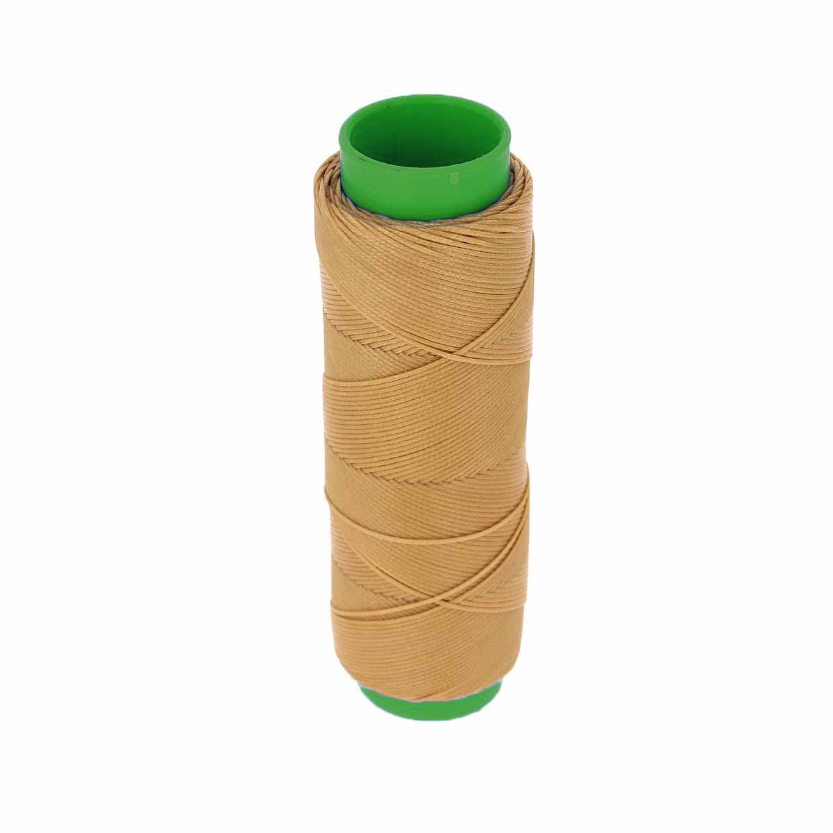 Bobine de 100m de fil polyester tressé et ciré, diamètre 1mm, en beige rosé, pour travaux de mercerie.