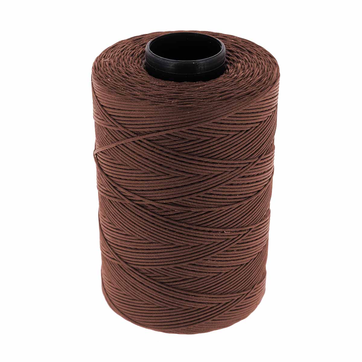 Bobine de fil polyester tressé et ciré de 1mm, couleur marron, longueurs de 500m, pour mercerie et couture.
