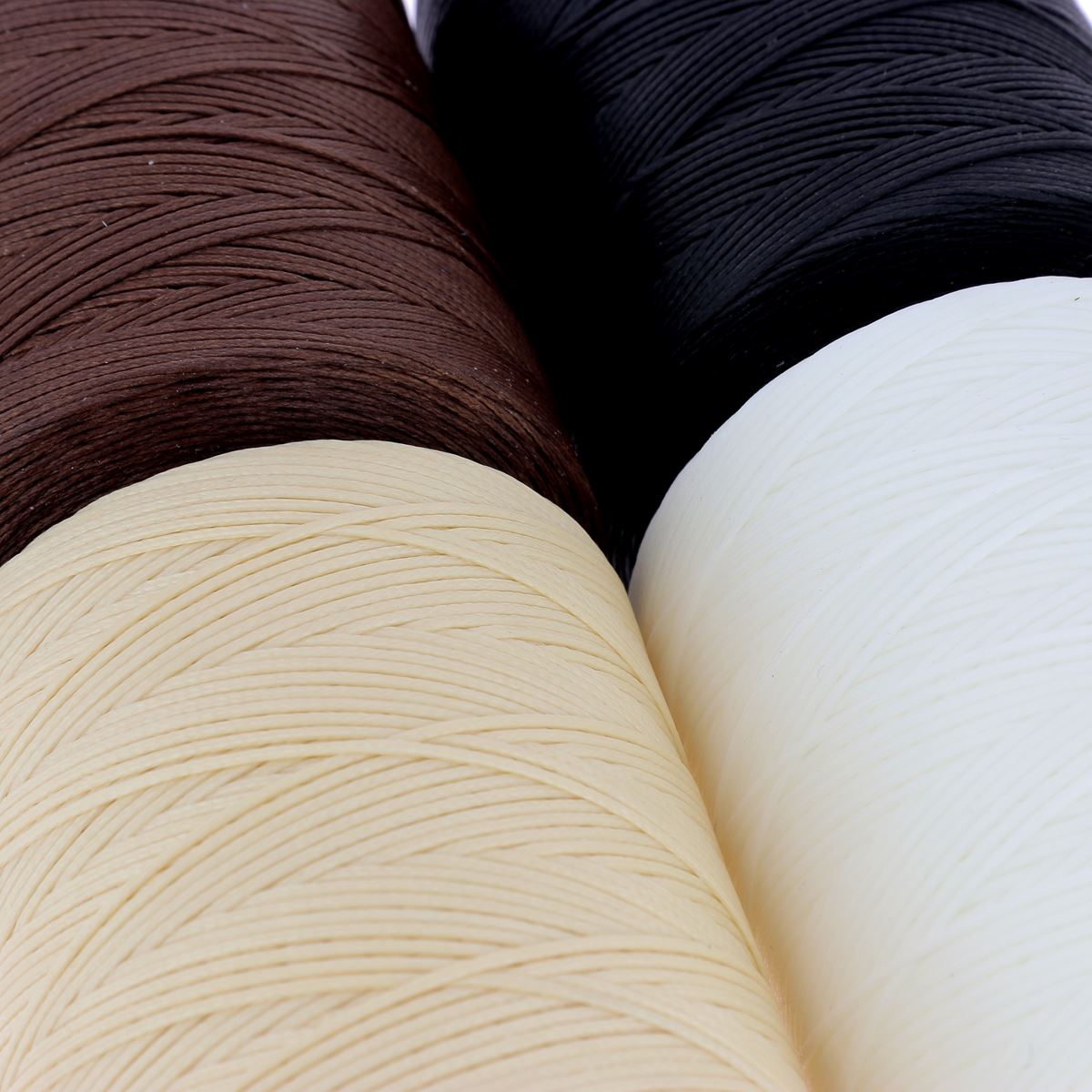 Bobine de 500m de fil polyester tressé et ciré noir, diamètre 1,2mm, pour travaux de mercerie et couture.