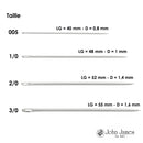Lot de 25 aiguilles droites John James avec bout pointu, idéale pour couture et travaux de mercerie.