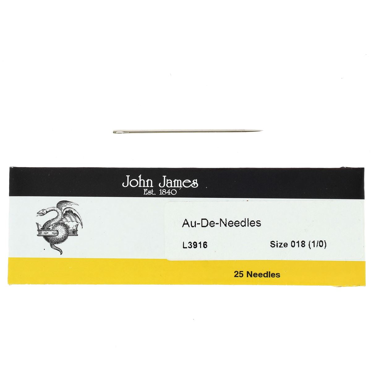 Lot de 25 aiguilles droites avec bout pointu de marque John James, taille 1.0, pour travaux de mercerie.