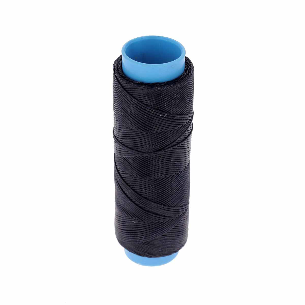 Bobine de 100m de fil polyester tressé et ciré de 0,8mm en bleu nuit, produit de mercerie.