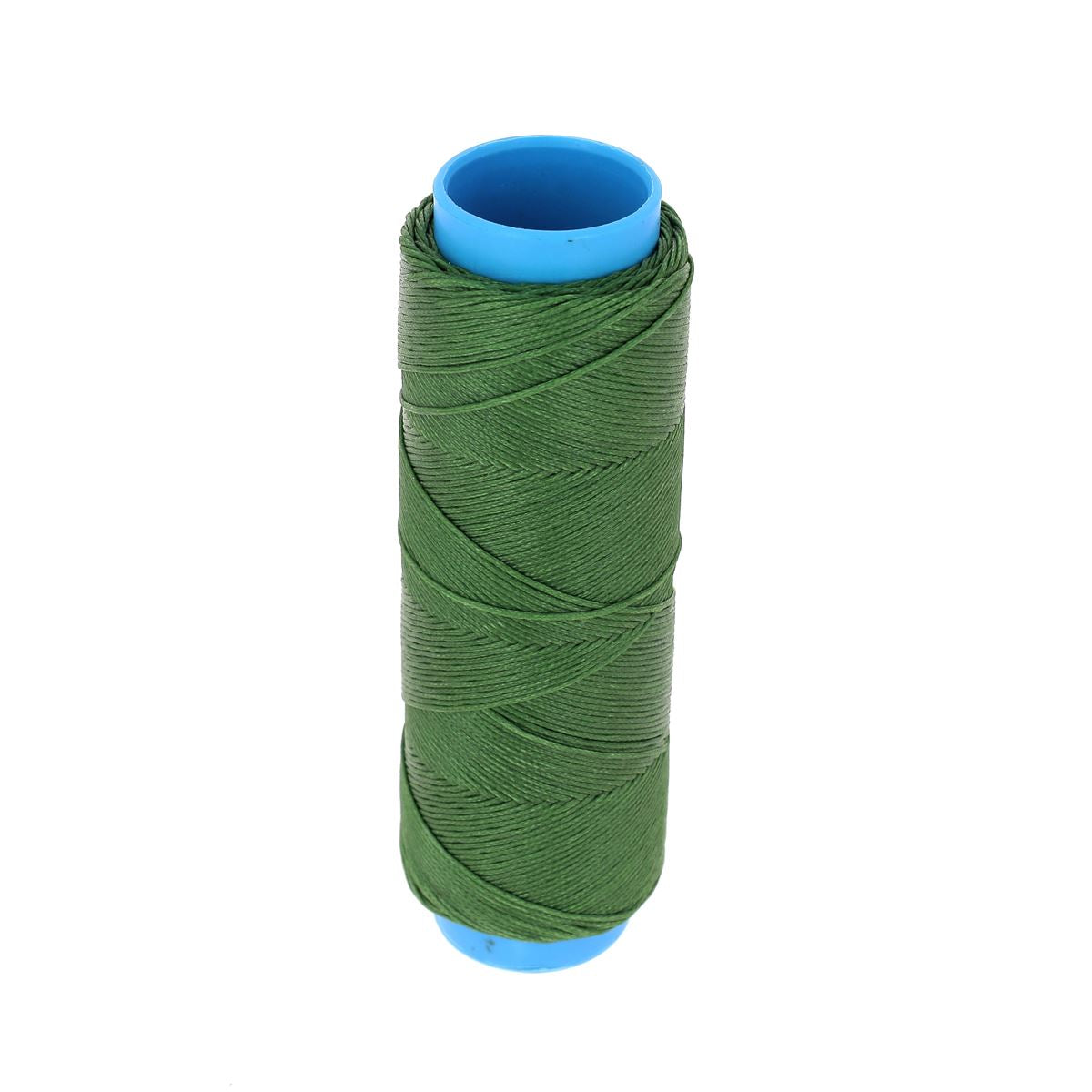 Bobine de 100m de fil polyester tressé et ciré vert, diamètre 0,8mm, pour travaux de mercerie et couture.