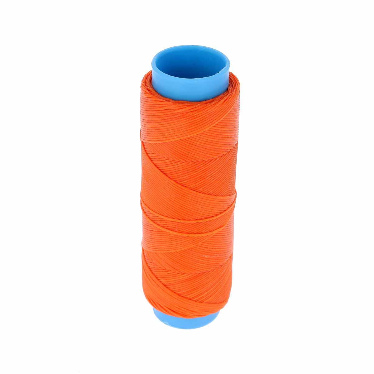 Bobine de fil polyester tressé et ciré orange, diamètre 0,8 mm, 100 m, pour mercerie.