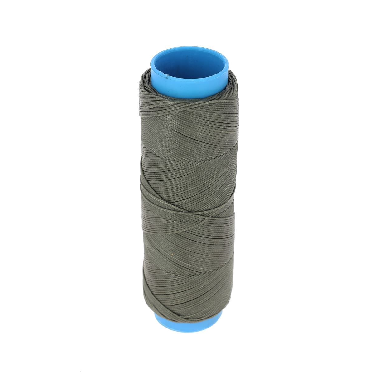 Bobine de 100m de fil polyester tressé et ciré gris, diamètre 0,8mm, pour travaux de mercerie.