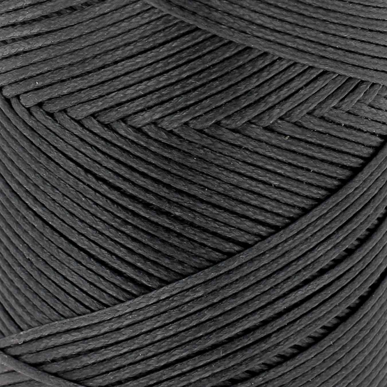 Bobine de 100m de fil polyester tressé et ciré, diamètre 1mm, en gris foncé, pour couture et mercerie.