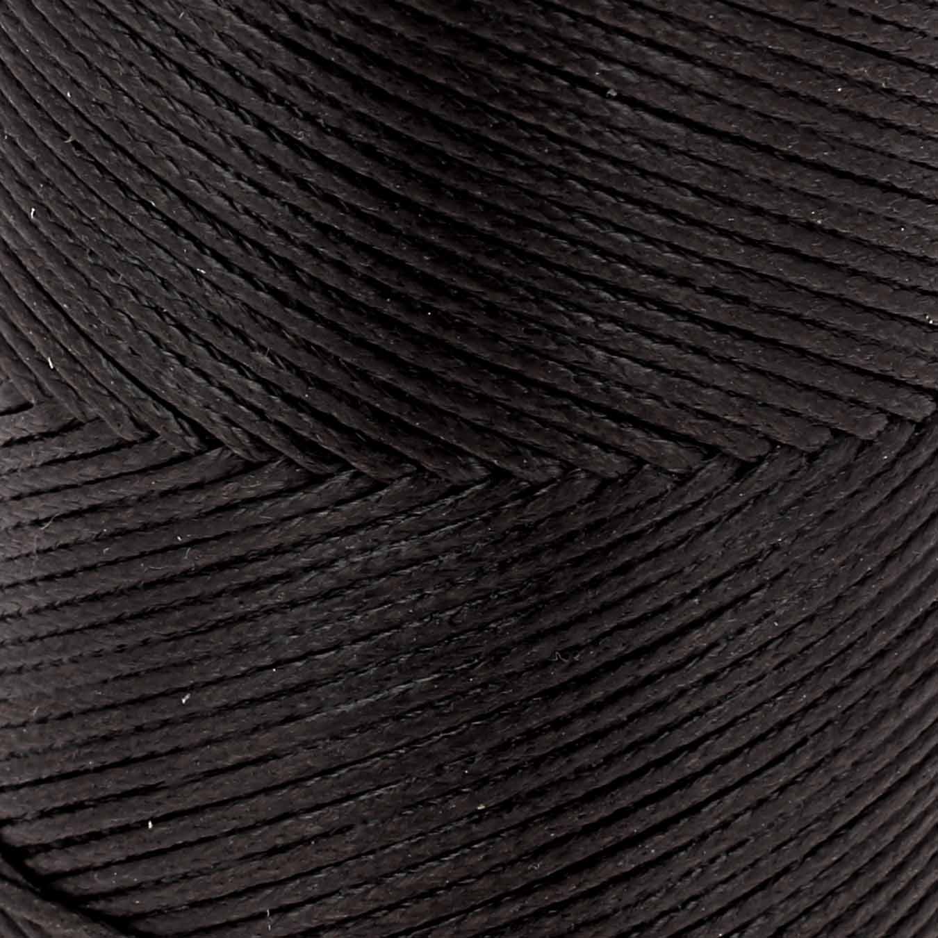 Bobine de 100m de fil polyester tressé et ciré de 1mm en ébène, pour couture et mercerie, image montrant la bobine.