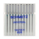 Lot de 10 aiguilles universelles pour machine à coudre Schmetz, parfaites pour différents tissus et projets de couture.