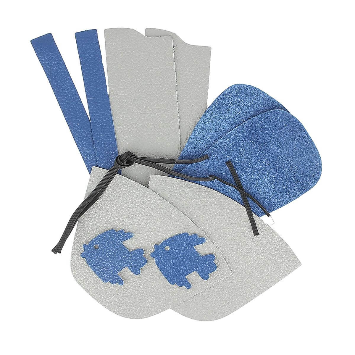 Kit DIY de chaussons en cuir pour bébé avec motif poisson, gris souris et bleu océan, de la marque Deco Cuir.