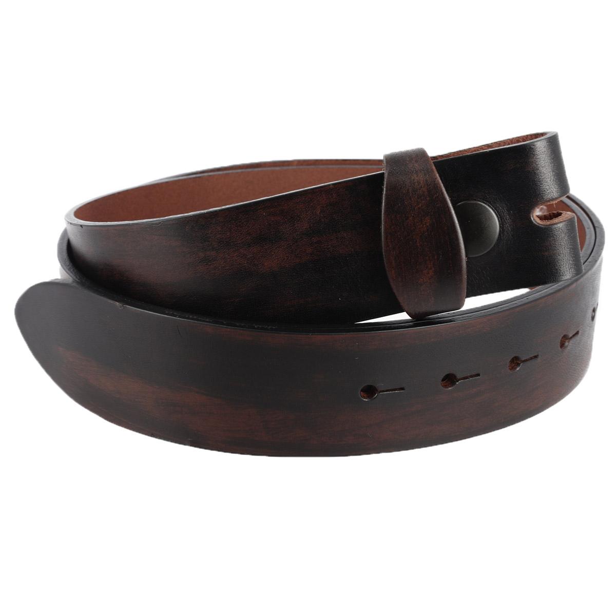 Ceinture en cuir pleine fleur marron antique de 4 cm avec boucle interchangeable, fabriquée par Deco Cuir, vue en gros plan.
