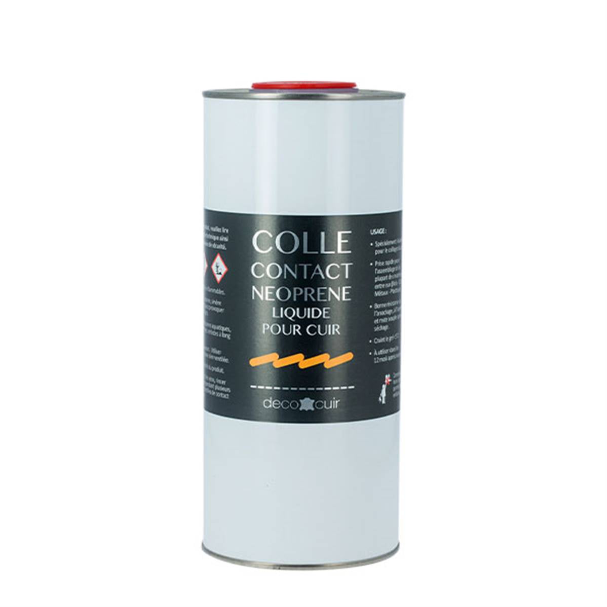 Colle néoprène liquide Deco Cuir pour cuir, 1 litre, tube de colle pour réparation et assemblage de cuir.