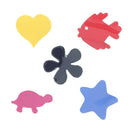 Lot de 5 découpes en cuir Deco Cuir avec motifs poisson, tortue, fleur, étoile et cœur, finition vernie, coloris variés.